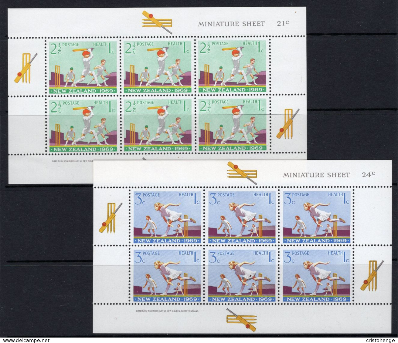 New Zealand 1969 Health - Cricket MS Set Of 2 MNH (SG MS902a&b) - Neufs