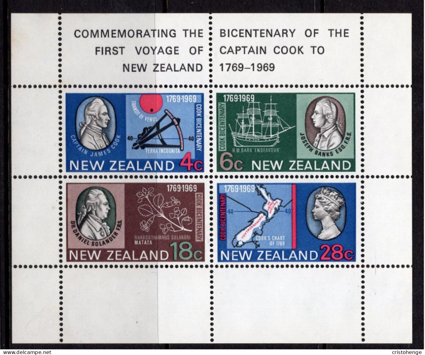 New Zealand 1969 Bicentenary Of Captain Cook's Landing MS HM (SG MS910) - Nuevos