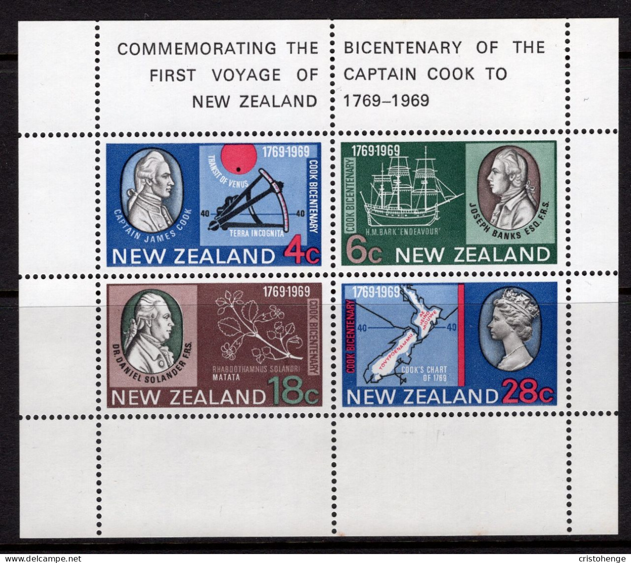 New Zealand 1969 Bicentenary Of Captain Cook's Landing MS HM (SG MS910) - Nuevos