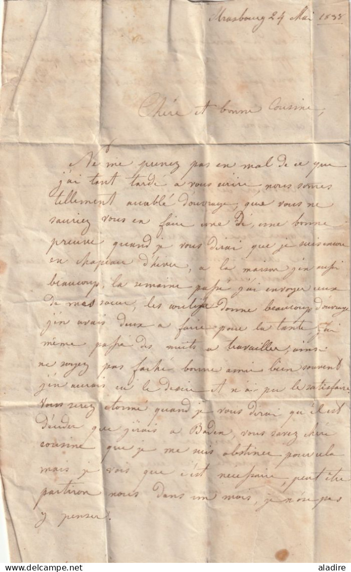 1833 - Grd cachet STRASBOURG fleurons sur lettre pliée avec corresp familiale de 3 p. vers SCHLESTADT, Séléstat, France