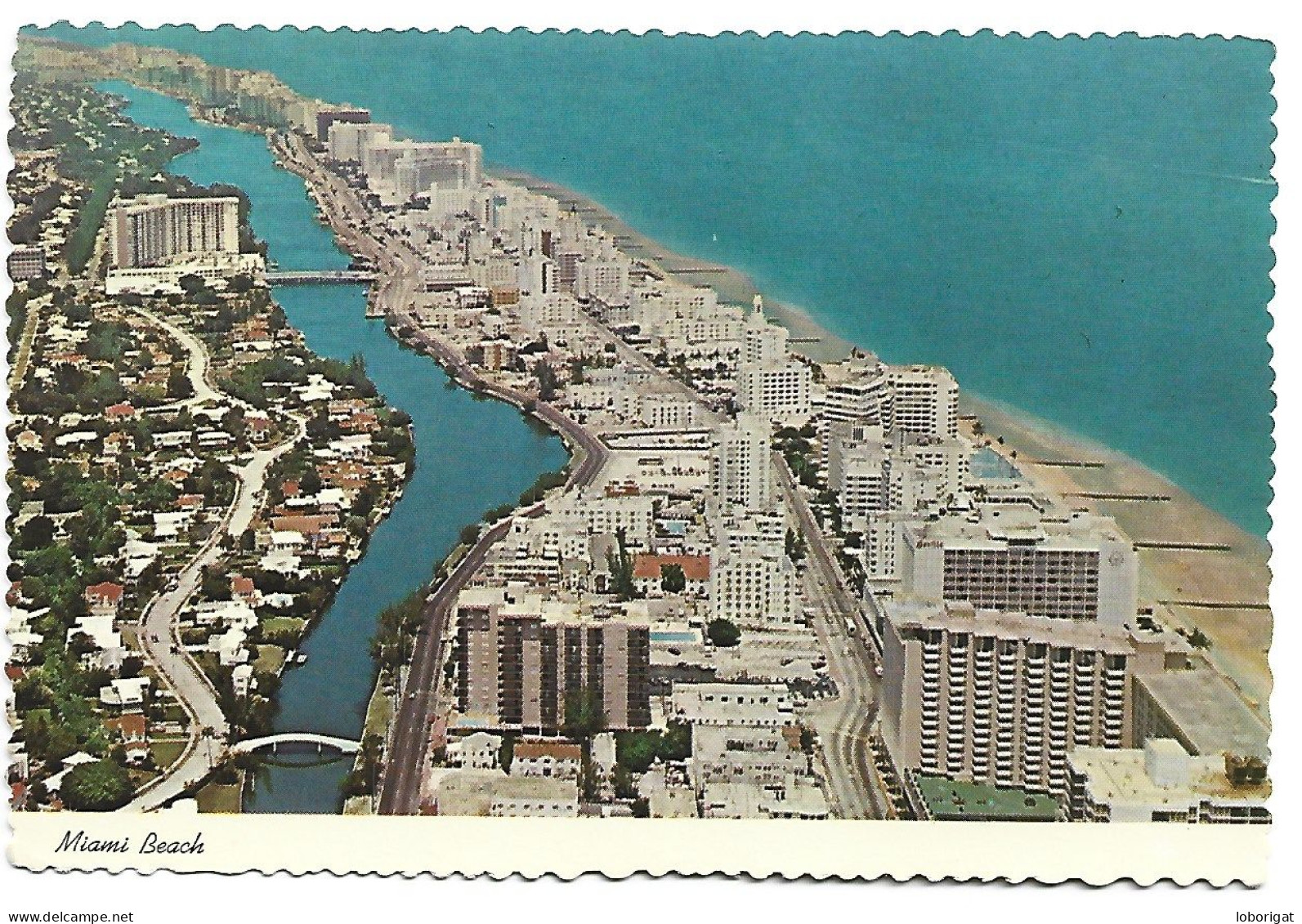 AERIAL VIEW OF HOTELS ALONG THE ATLANTIC OCEAN AND INDIAN CREEK.- MIAMI BEACH, FLORIDA.- MIAMI.- ( U. S. A. ) - Miami Beach