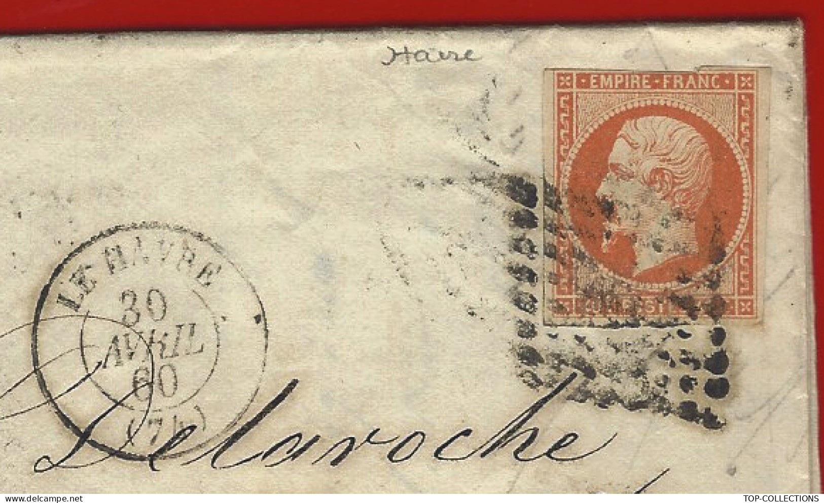 1860 LETTRE De Laroche Le Havre « DELAROCHE & Cie » Pour Delaroche Chez Baronne Oberkampf Paris  V. HISTORIQUE - 1800 – 1899