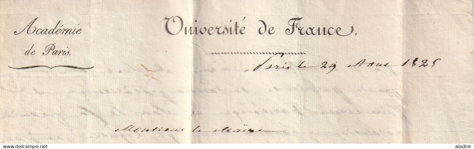 1825 - lettre pliée avec corresp de 2 p. de PARIS, Université de France vers Noyers, Yonne - P rouge ds triancle ouvert