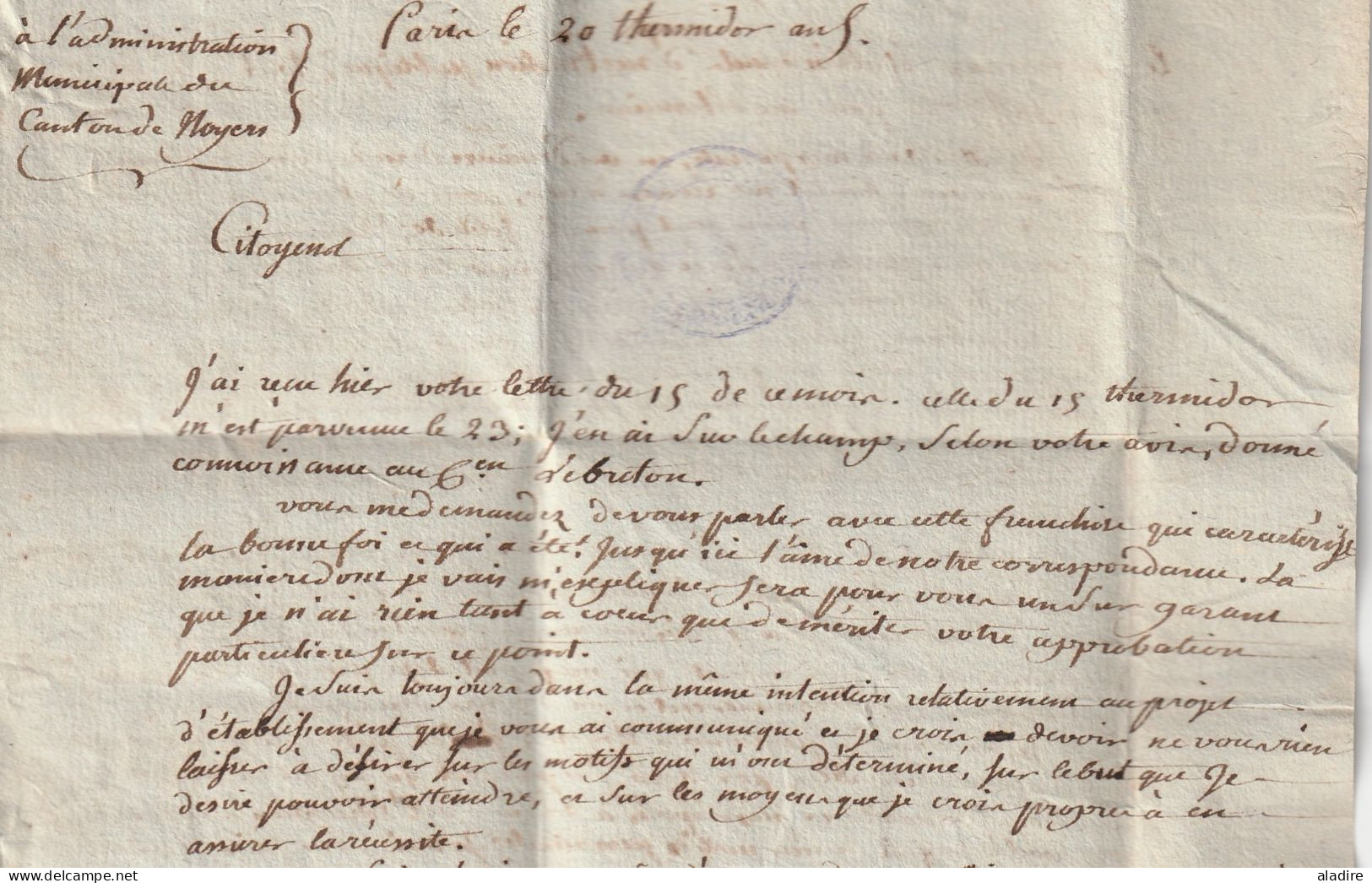 1797 - Lettre Pliée Avec Corresp Serrée De 3 Pages En PORT PAYE De PARIS Vers Noyers, Yonne - 1ère République - 1701-1800: Vorläufer XVIII