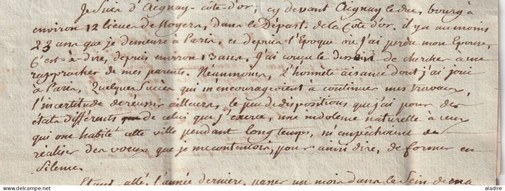 1797 - lettre pliée avec corresp serrée de 3 pages en PORT PAYE de PARIS vers Noyers, Yonne - 1ère République