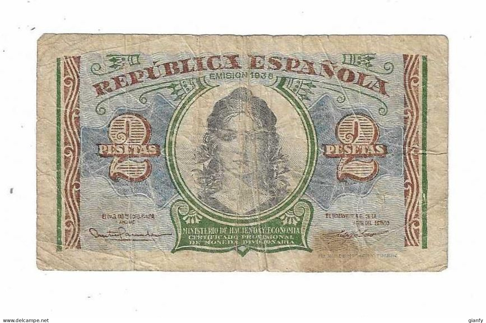 SPAGNA REPUBBLICA 2 PESETAS 1938 - 1-2 Pesetas