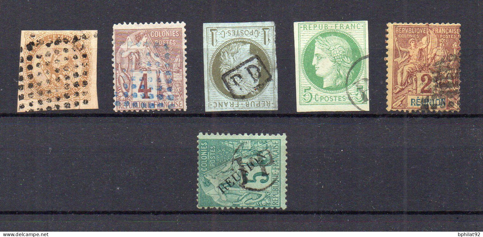 !!! LOT D'OBLITERATIONS DE LA REUNION SUR TIMBRES DES COLO GEN - Alphee Dubois