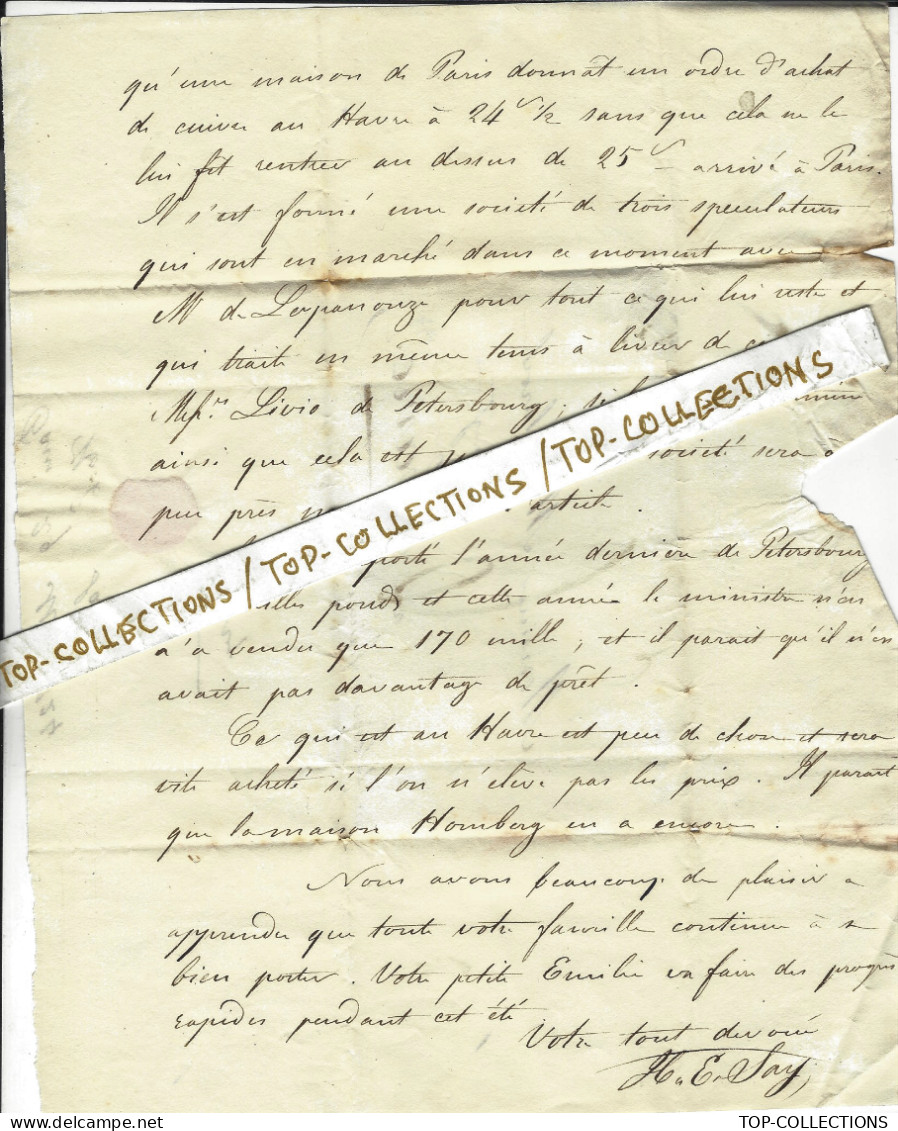 1824 FAMILLE PROTESTANTISME Partie De LETTRE  Sign. H.E. Horace Emile Say ECONOMISTE Paris => Michel Delaroche  Le Havre - Documents Historiques