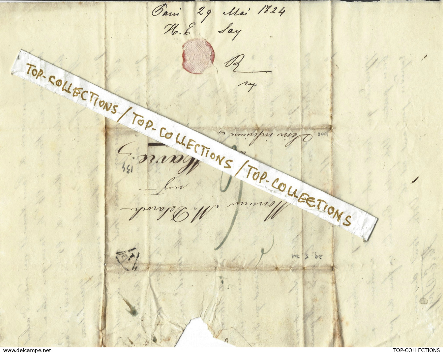 1824 FAMILLE PROTESTANTISME Partie De LETTRE  Sign. H.E. Horace Emile Say ECONOMISTE Paris => Michel Delaroche  Le Havre - Historical Documents