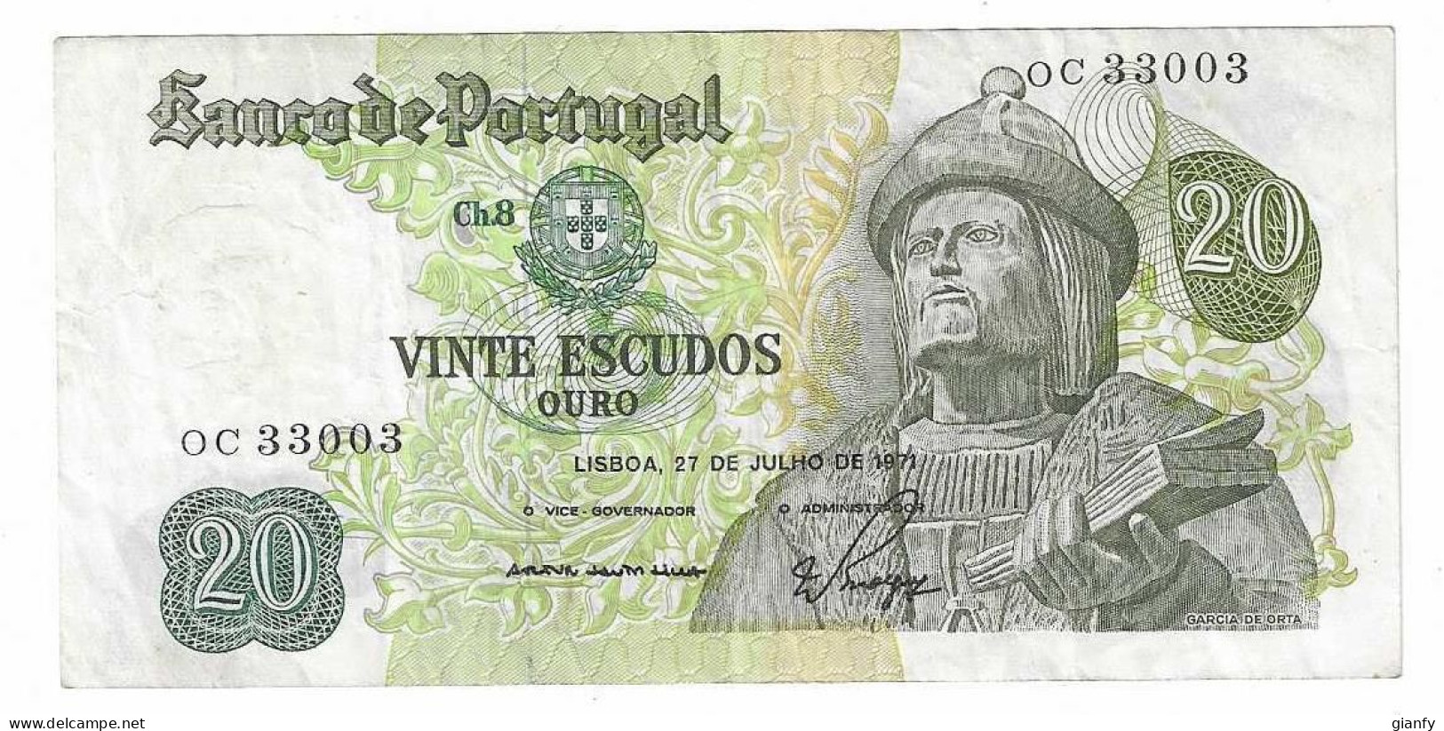 PORTOGALLO 20 ESCUDOS GARCIA DE ORTA 1971 - Portugal