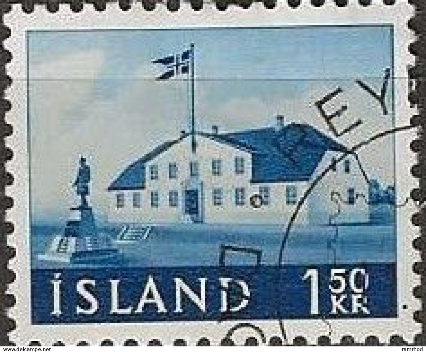 ICELAND 1958 Old Government House - 1k.50 - Blue FU - Usados