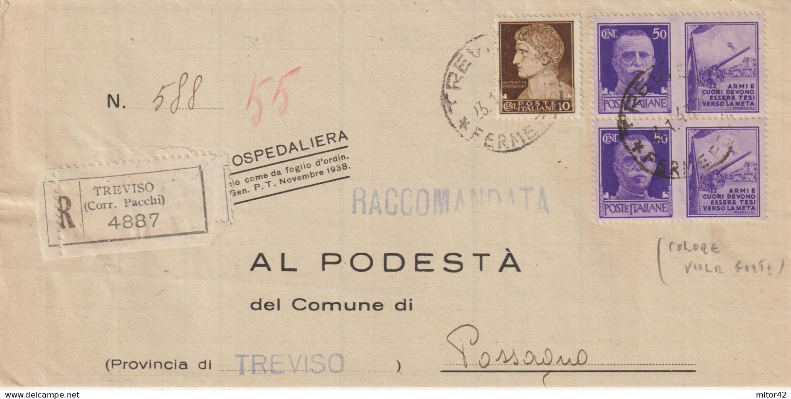 55*-50c. X 2 -Propaganda Di Guerra: Armi E Cuori...-v.1943-da Treviso A Possagno - Oorlogspropaganda