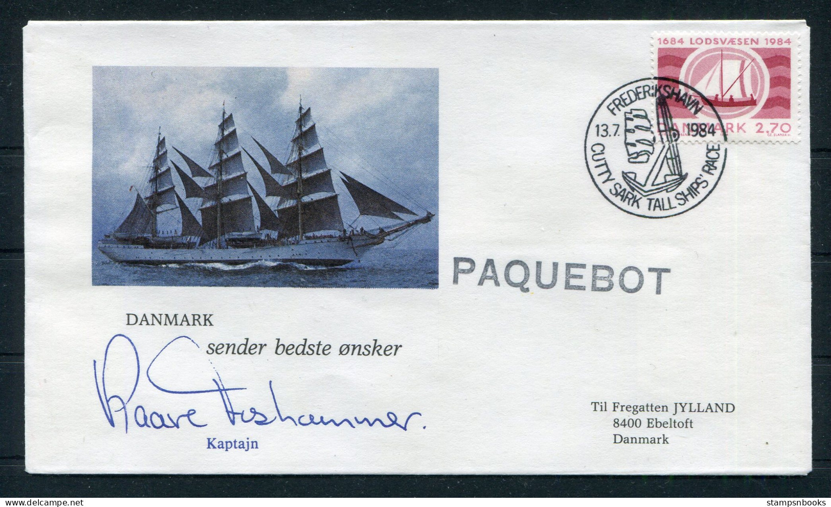 1984 Denmark Frederikshavn Cutty Sark Tall Ships Race "DANMARK" Signed Cover. Slania - Lettres & Documents