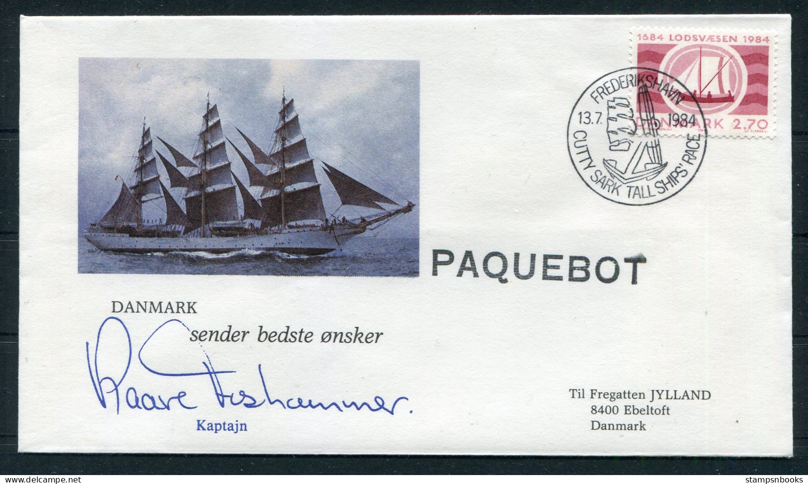 1984 Denmark Frederikshavn Cutty Sark Tall Ships Race "DANMARK" Signed Cover. Slania - Covers & Documents
