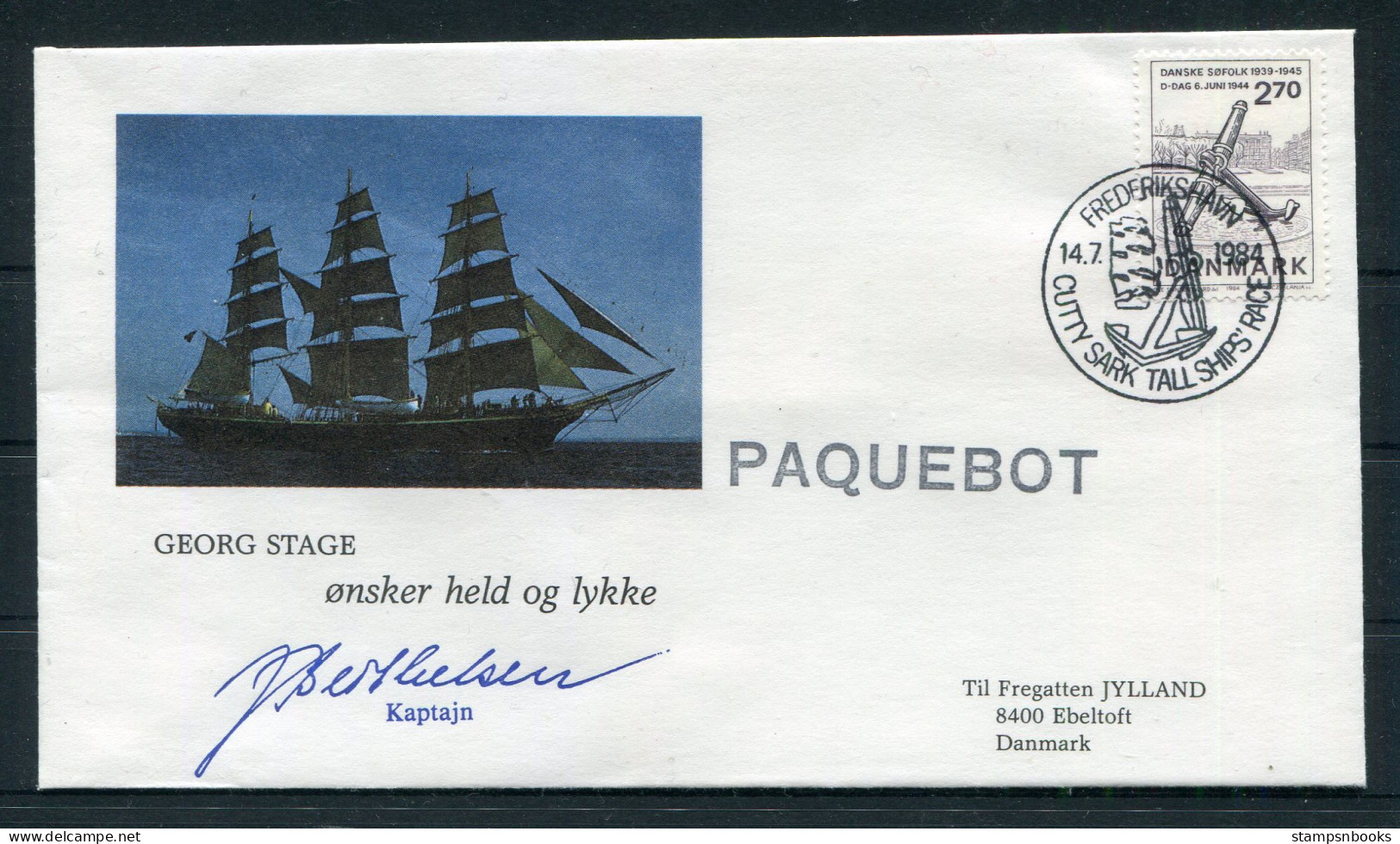 1984 Denmark Frederikshavn Cutty Sark Tall Ships Race "GEORG STAGE" Signed Cover. Slania - Brieven En Documenten