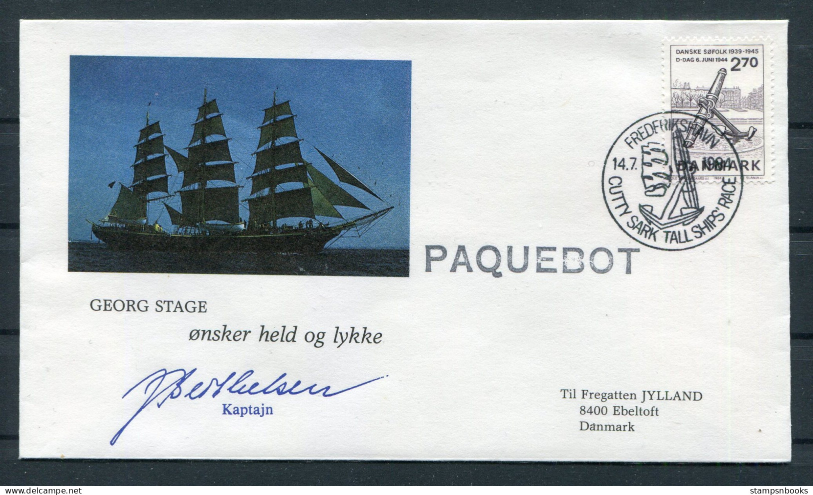 1984 Denmark Frederikshavn Cutty Sark Tall Ships Race "GEORG STAGE" Signed Cover. Slania - Brieven En Documenten