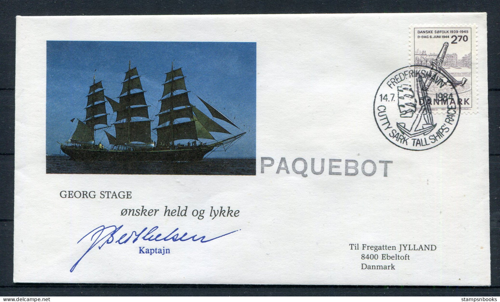 1984 Denmark Frederikshavn Cutty Sark Tall Ships Race "GEORG STAGE" Signed Cover. Slania - Covers & Documents