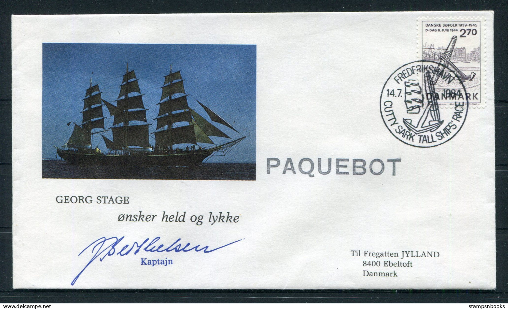 1984 Denmark Frederikshavn Cutty Sark Tall Ships Race "GEORG STAGE" Signed Cover. Slania - Lettres & Documents