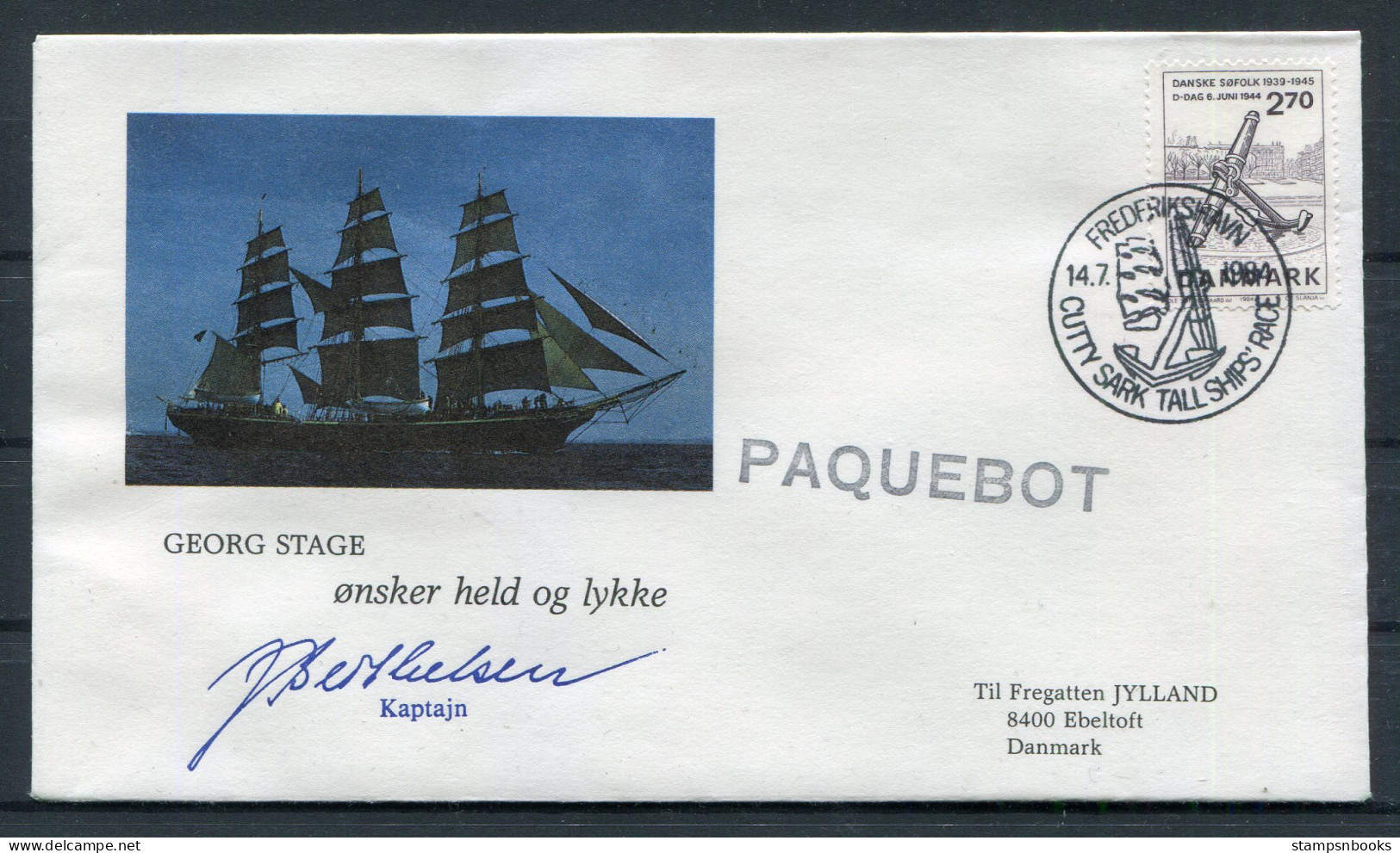 1984 Denmark Frederikshavn Cutty Sark Tall Ships Race "GEORG STAGE" Signed Cover. Slania - Covers & Documents