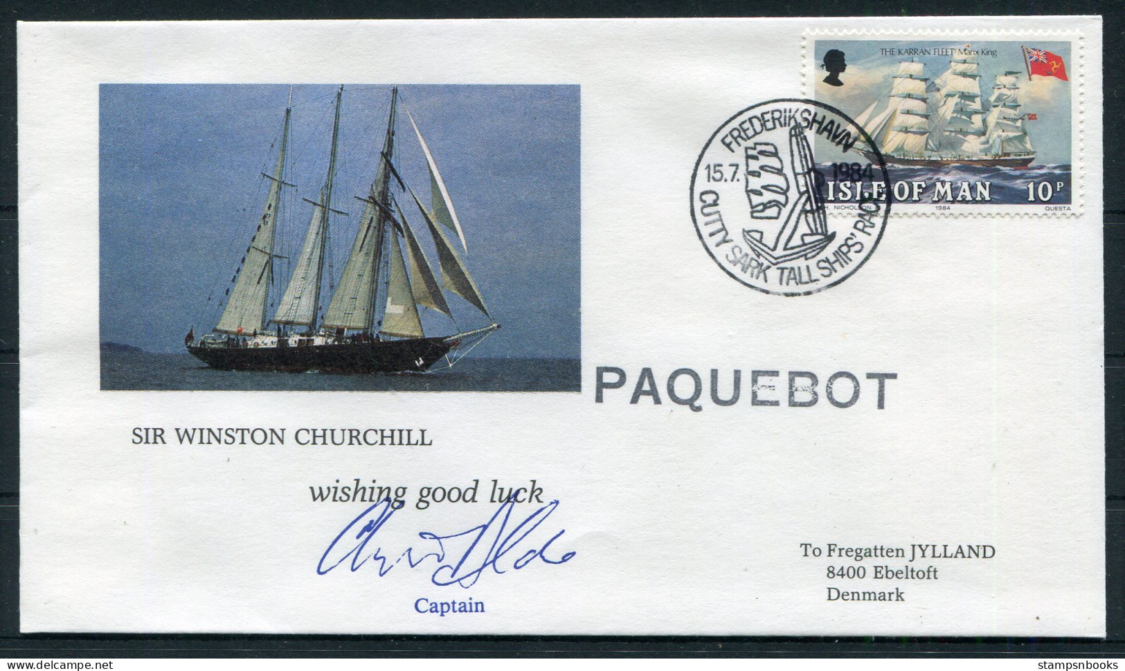 1984 I.O.M. Denmark Frederikshavn Cutty Sark Tall Ships Race "SIR WINSTON CHURCHILL" Signed Cover - Brieven En Documenten