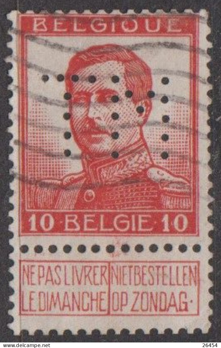 Belgique Perforé T.M.   10c Rouge   Type 1912-13   Scan Recto-verso Oblitéré - 1909-34