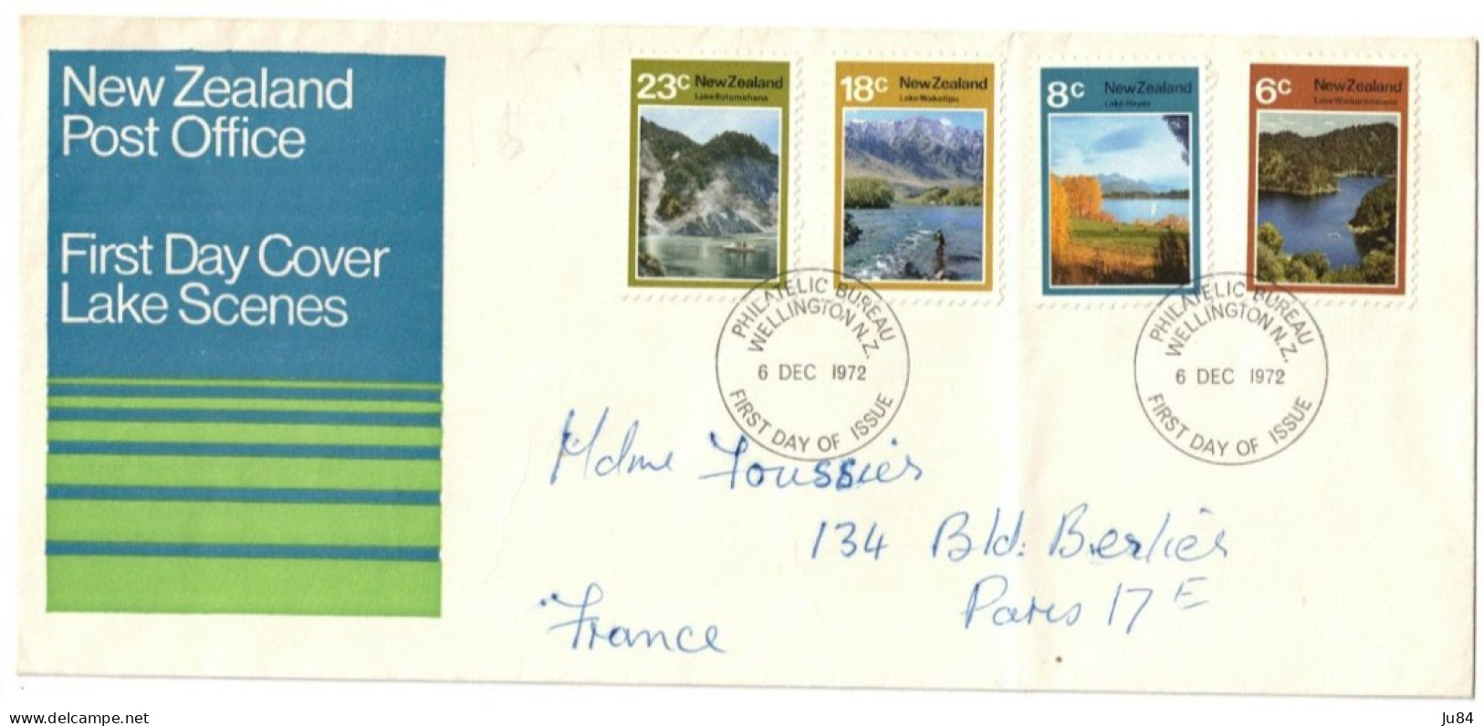 Nouvelle Zélande - New Zealand - Wellington - FDC - Lake Scenes - Lettre Pour Paris - 6 Décembre 1972 - FDC