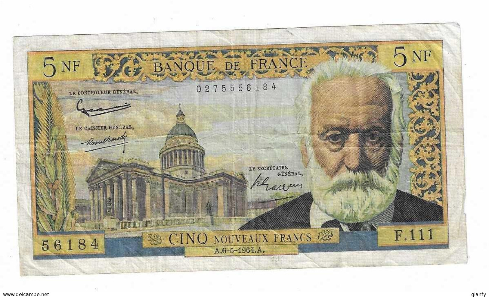 FRANCIA 5 NOUVEAUX FRANCS HUGO 06-05-1964 - 5 NF 1959-1965 ''Victor Hugo''