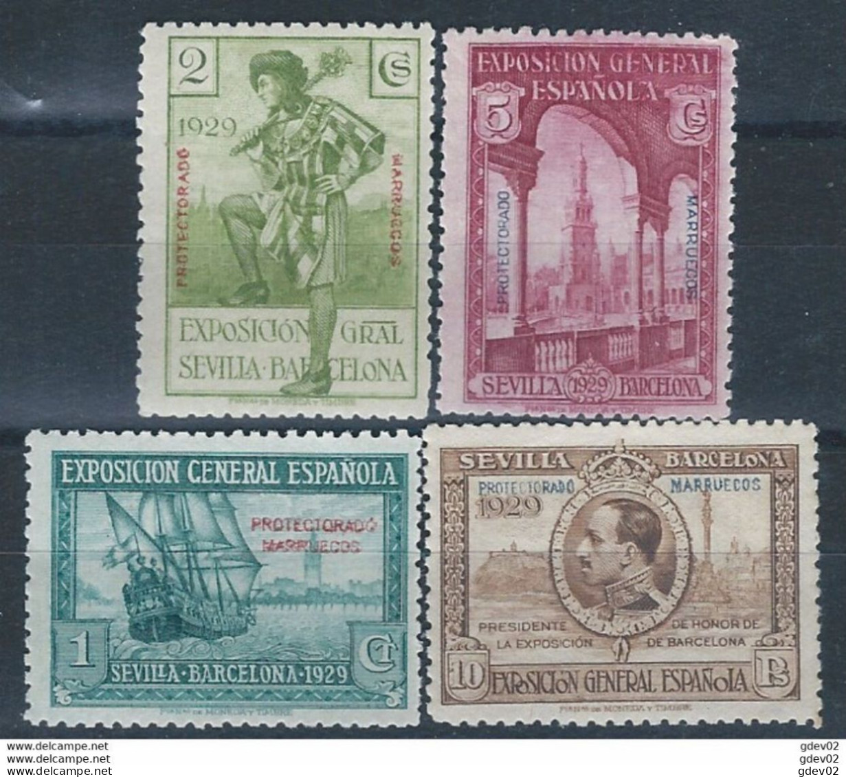 MA131SA4SF-L4265-TESPSEVILLA.Maroc.Marocco. LOTE MARRUECOS ESPAÑOL .Expo Sevilla Barcelona.1929 (Ed 131+3**) S/C.MAGNI - 1992 – Siviglia (Spagna)