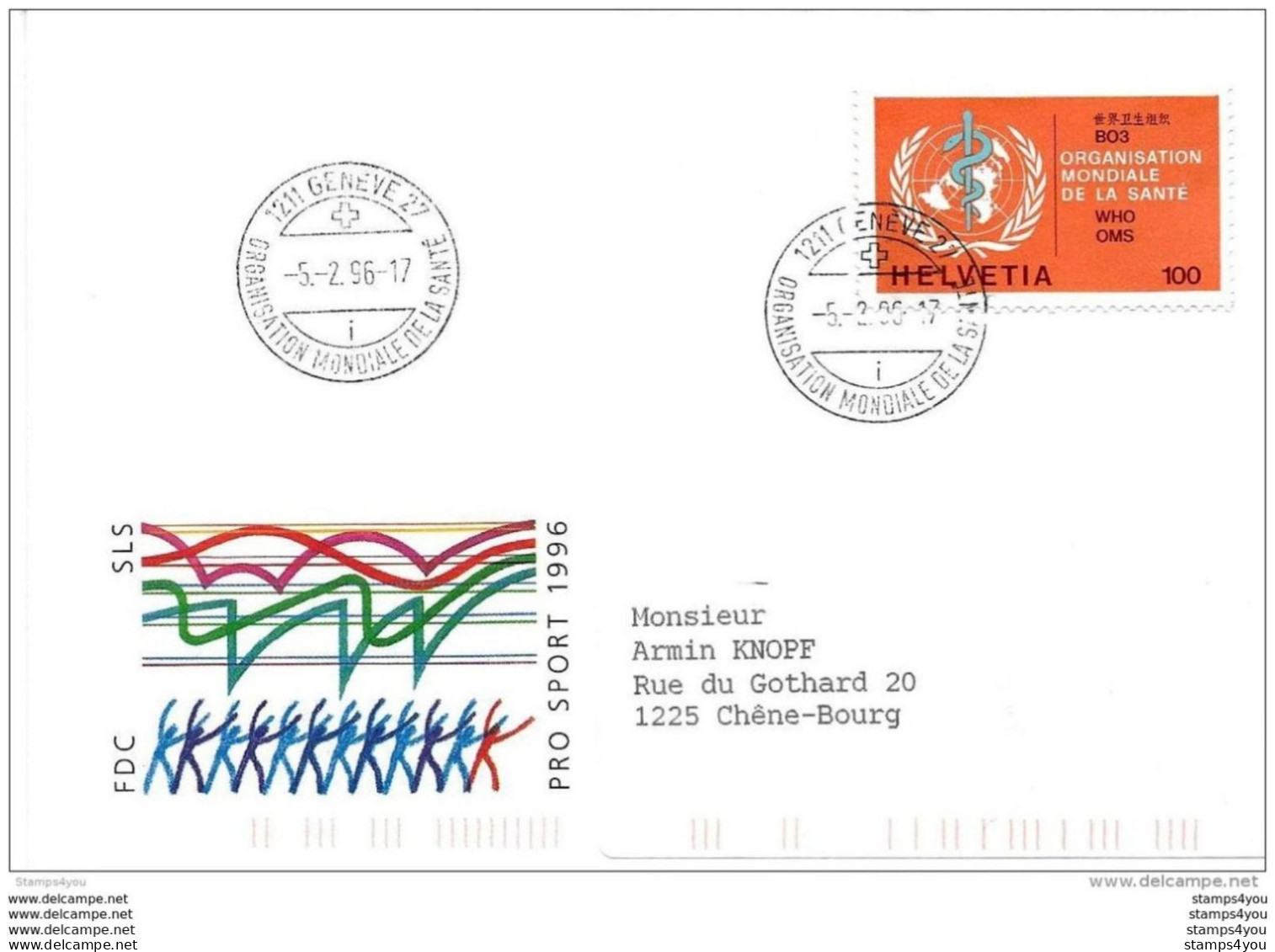 56 - 86 - Enveloppe Avec Timbre Service OMS Et Cachet à Date OMS Genève 1996 - OMS