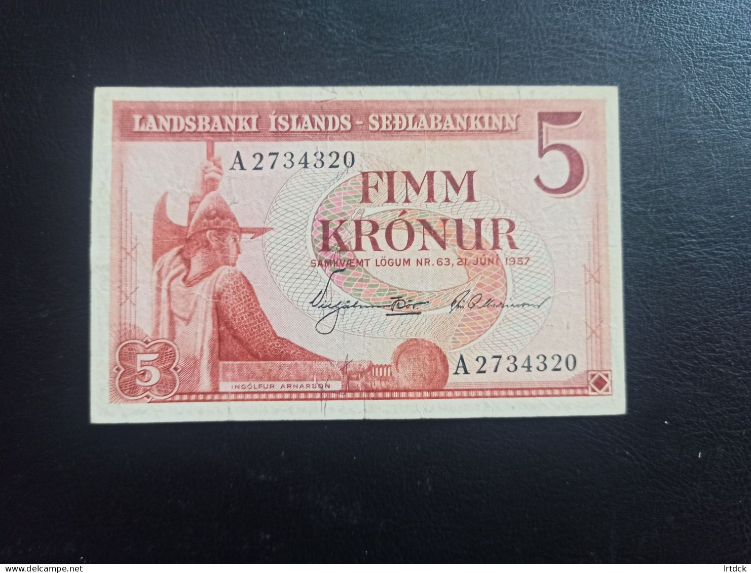 Islande Billet 5 Kronur 1957 - Islande