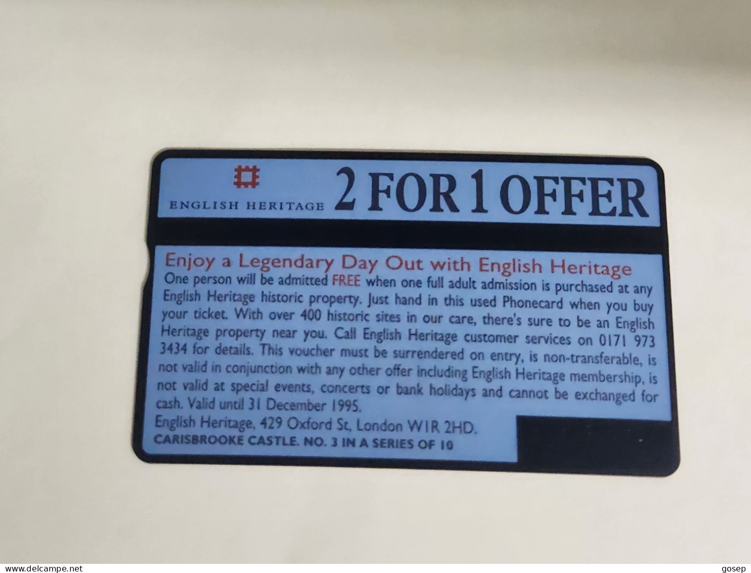 United Kingdom-(BTA105)-HERITAGE-carisbrooke Castle-(170)(50units)(547C61478)price Cataloge3.00£-used+1card Prepiad Free - BT Publicitaire Uitgaven