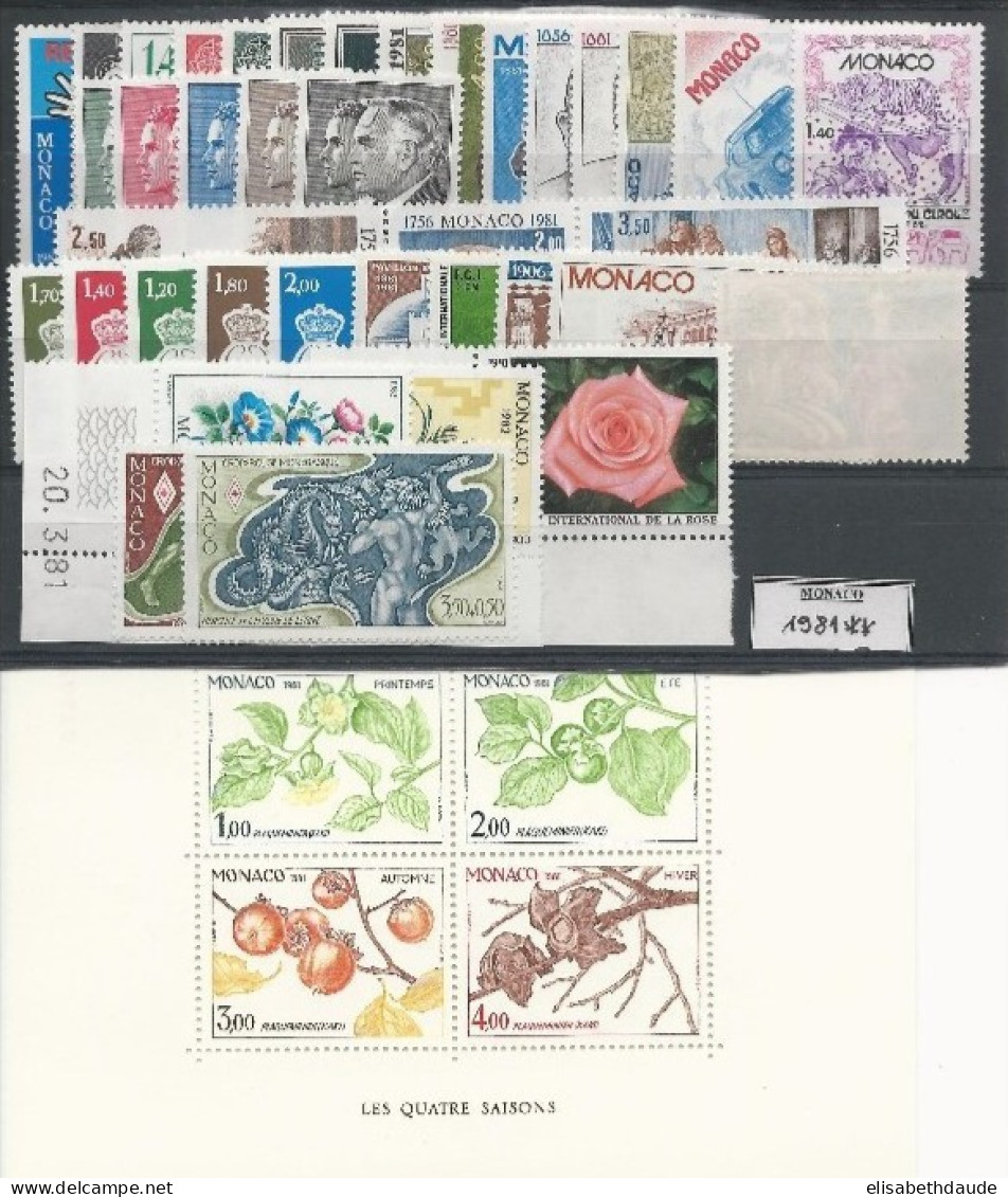 PRIOMOTION MONACO ! - 1981 - ANNEE COMPLETE ** MNH - COTE YVERT = 112 EUR. - 38 TIMBRES + 1 BLOC - Années Complètes