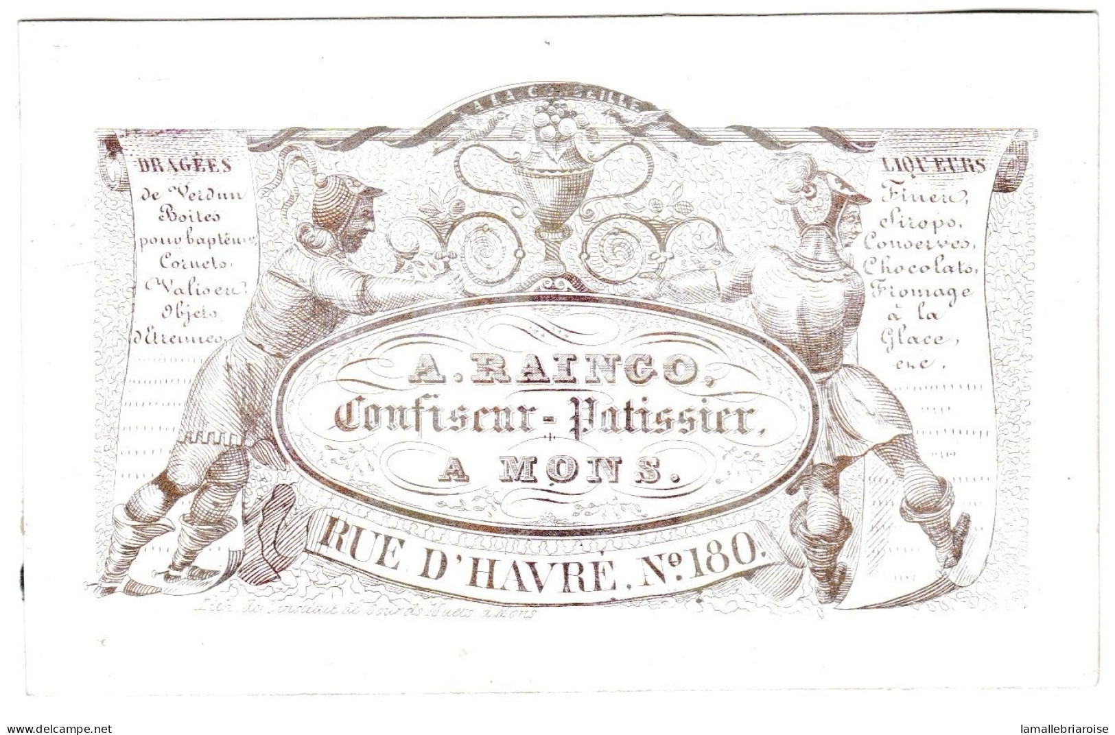 Belgique, "Carte Porcelaine" Porseleinkaart, Rainco, Confiseur Patissier, MONS Dim:114x72 Mm, - Porzellan