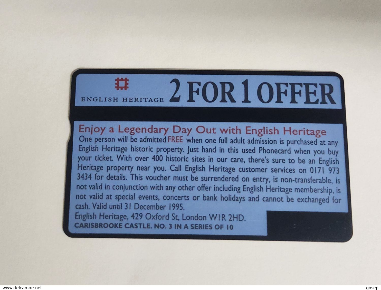 United Kingdom-(BTA105)-HERITAGE-carisbrooke Castle-(172)(50units)(528D35457)price Cataloge3.00£-used+1card Prepiad Free - BT Advertising Issues