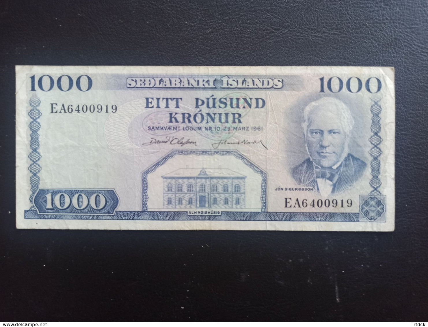 Islande Billet 1000 Kronur 1961 - Islande