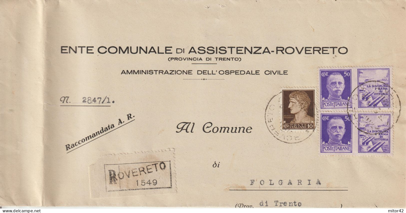 66*-coppia 50c.-Propaganda Di Guerra: La Disciplina... + 10c.Imperiale-v.1942 Rovereto A Folgaria/Trento - Kriegspropaganda