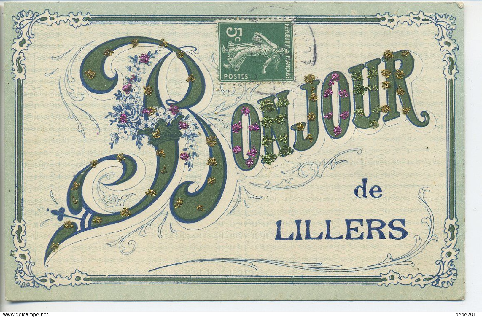 CPA Fantaisie 62 : LILLERS  Bonjour De Lillers Paillettes Sur Les Lettres De Bonjour Dessins Type " Arts Nouveaux" - Lillers