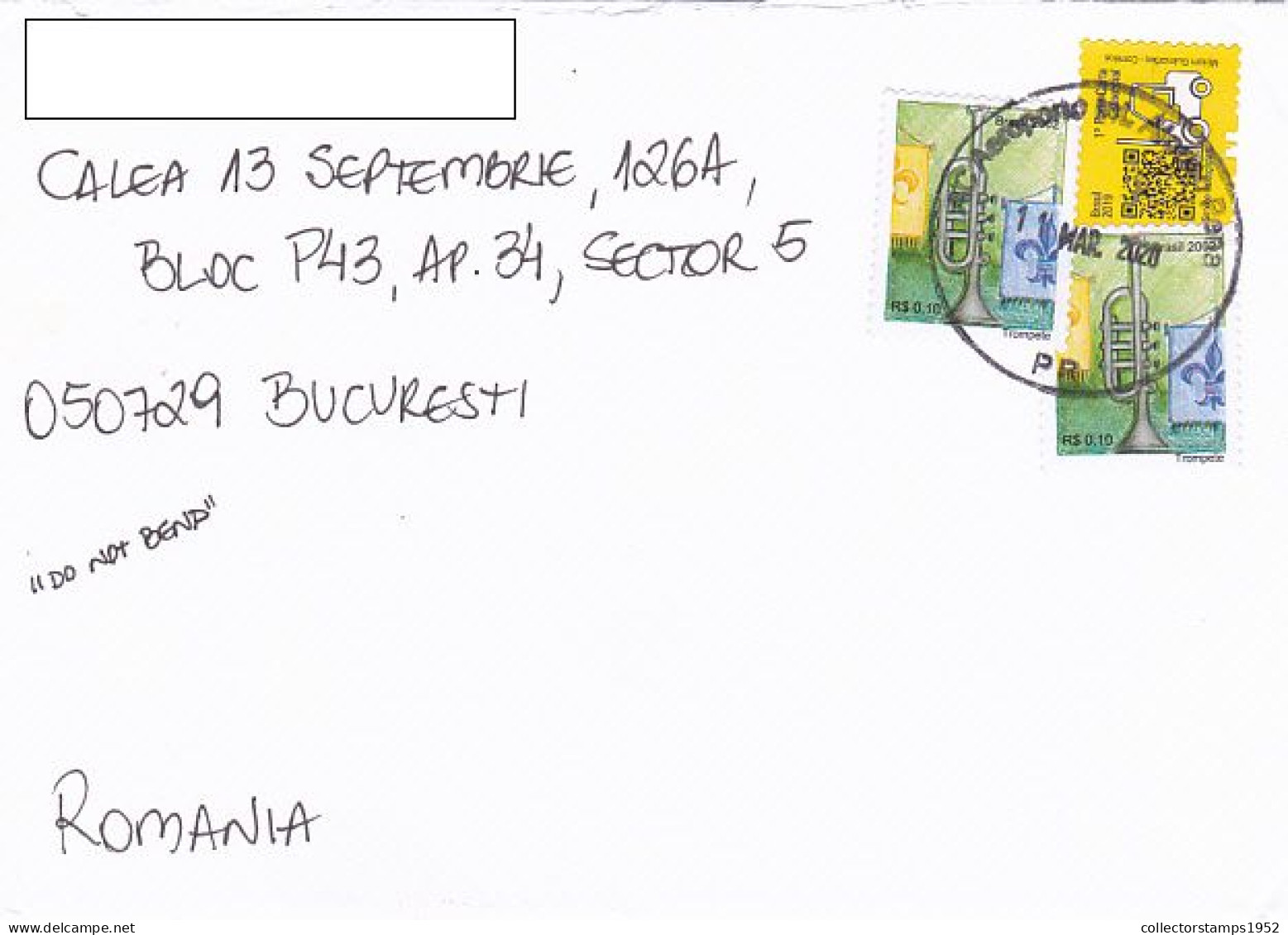 TRUMPET, LOGISTICS, FINE STAMPS ON COVER, 2020, BRAZIL - Storia Postale