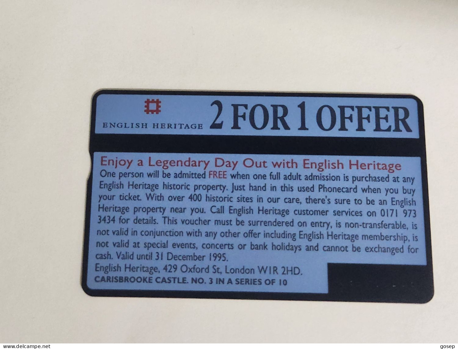 United Kingdom-(BTA115)HERITAGE-Carisbrooke Castle-(198)(100units)(567C18850)price Cataloge3.00£-used+1card Prepiad Free - BT Edición Publicitaria