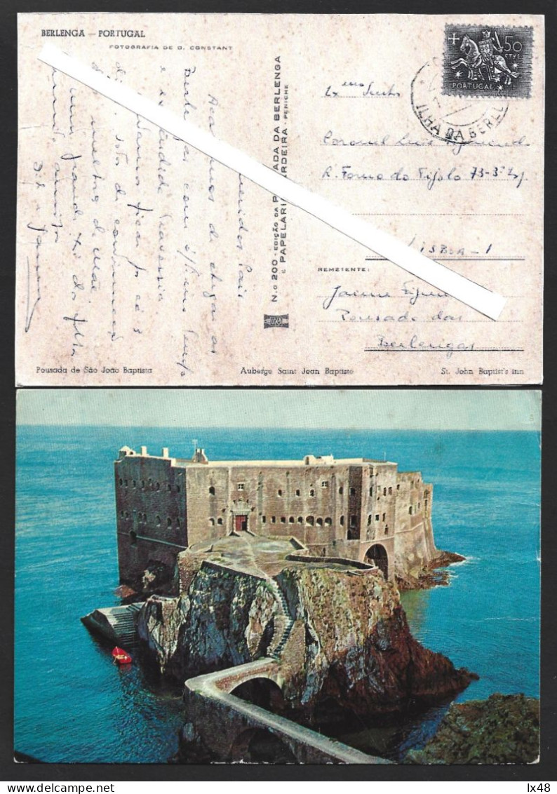 Island Of Berlenga, Peniche. Rare Obliteration Of Berlenga Island,1953. Postcard Of Pousada Of S. João Batista. Turismo - Settore Alberghiero & Ristorazione