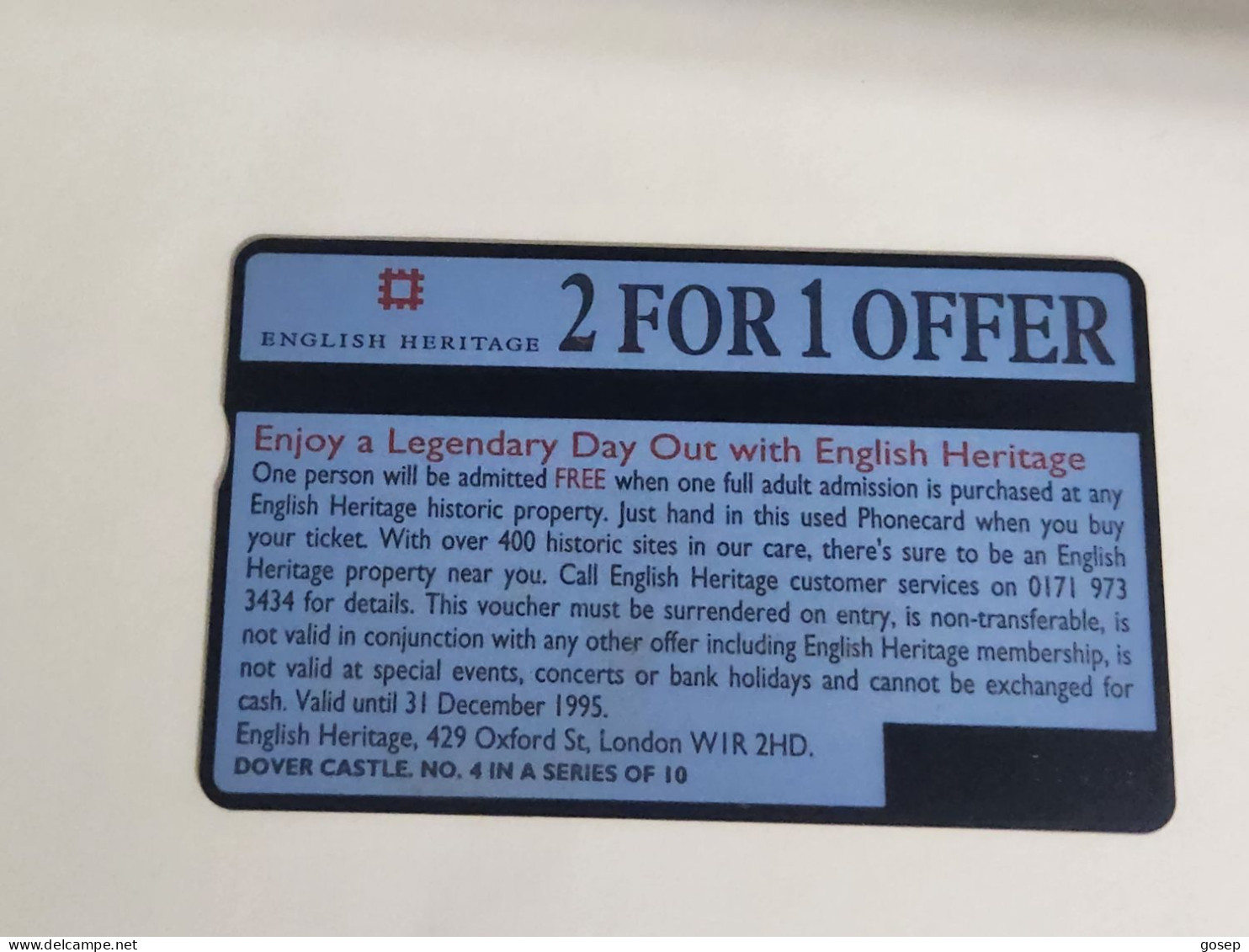 United Kingdom-(BTA116)HERITAGE-Dover Castle-(199)(100units)(577G21046)price Cataloge3.00£-used+1card Prepiad Free - BT Advertising Issues