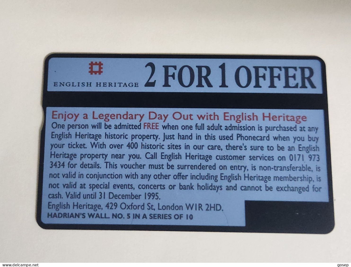 United Kingdom-(BTA117)HERITAGE-Hadrian's Wall-(202)(100units)(527F08213)price Cataloge3.00£-used+1card Prepiad Free - BT Advertising Issues