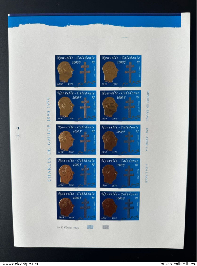Nouvelle-Calédonie 1995 YT N°682 Feuille NON DENTELEE Ni Coupée Ni Numérotée Mort Du Général Charles De Gaulle Gold Doré - Unused Stamps