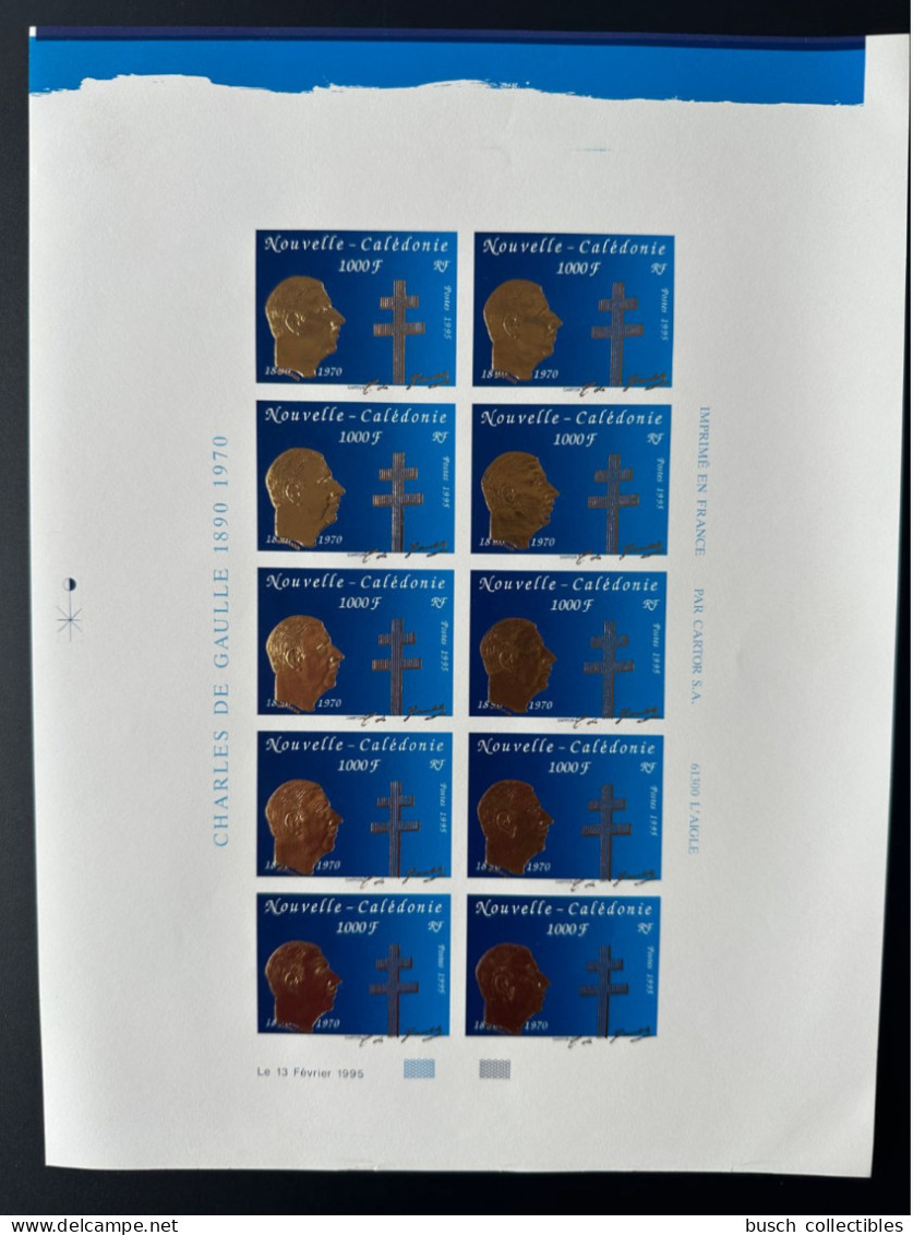 Nouvelle-Calédonie 1995 YT N°682 Feuille VARIETE OR DECALE & NON DENTELEE Mort Du Général Charles De Gaulle Gold Doré - Unused Stamps