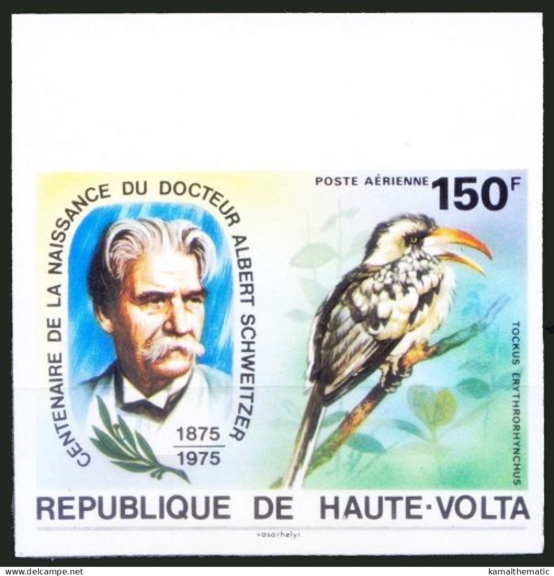 Nobel Winner Schweitzer, Red-billed Hornbill, Birds, Upper Volta 1975 MNH Imperf - Kuckucke & Turakos