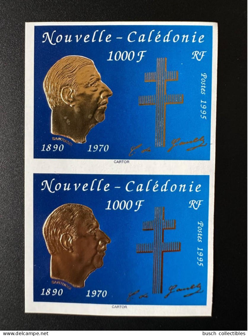 Nouvelle-Calédonie 1995 YT N°682 NON DENTELE Paire Verticale Mort Du Général Charles De Gaulle Gold Doré - Unused Stamps