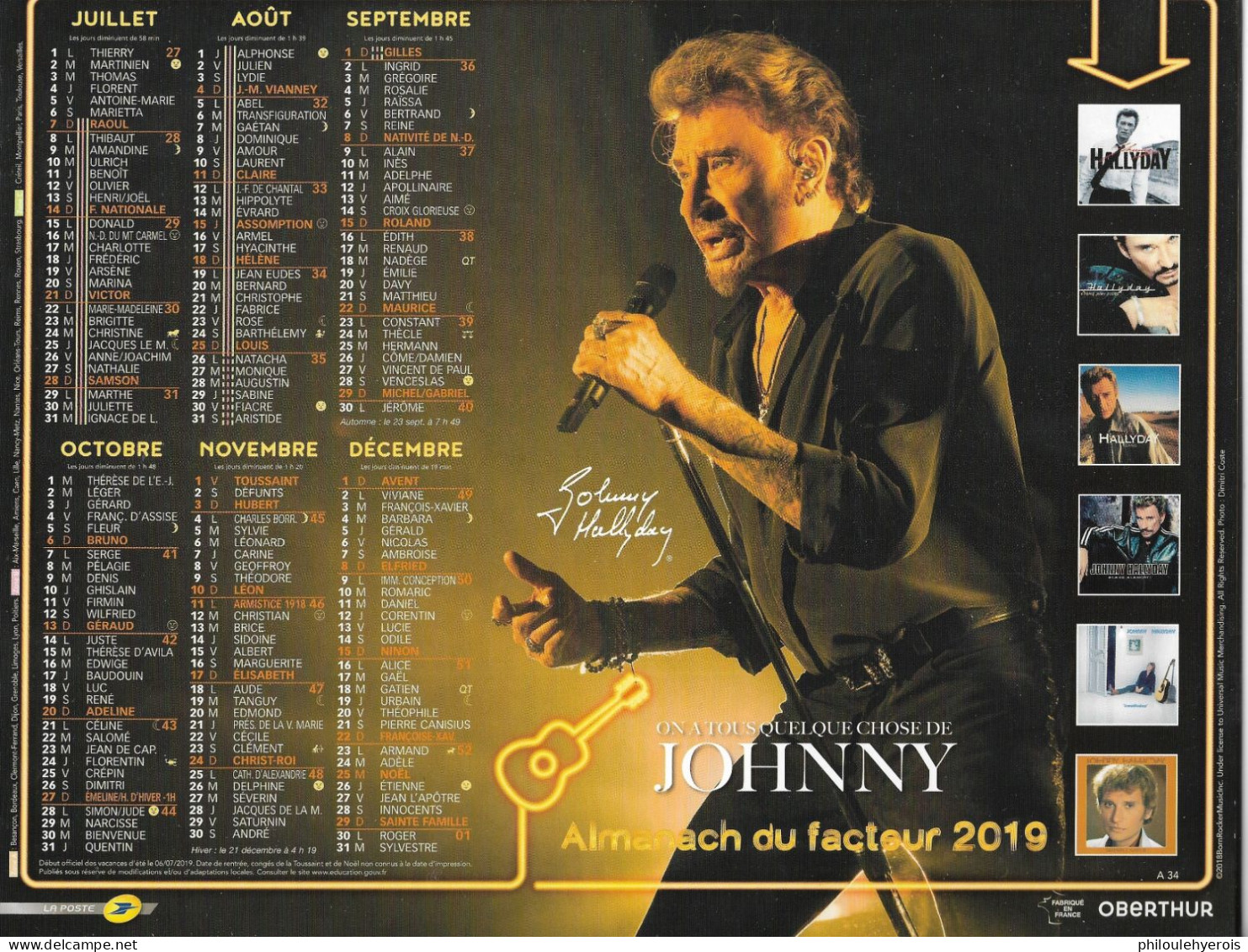 CALENDRIER 2019  JOHNNY HALLYDAY Chanteur - Groot Formaat: 2001-...