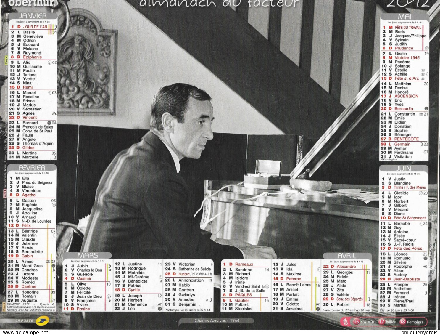 CALENDRIER 2012  CHARLES AZNAVOUR Chanteur - Tamaño Grande : 2001-...