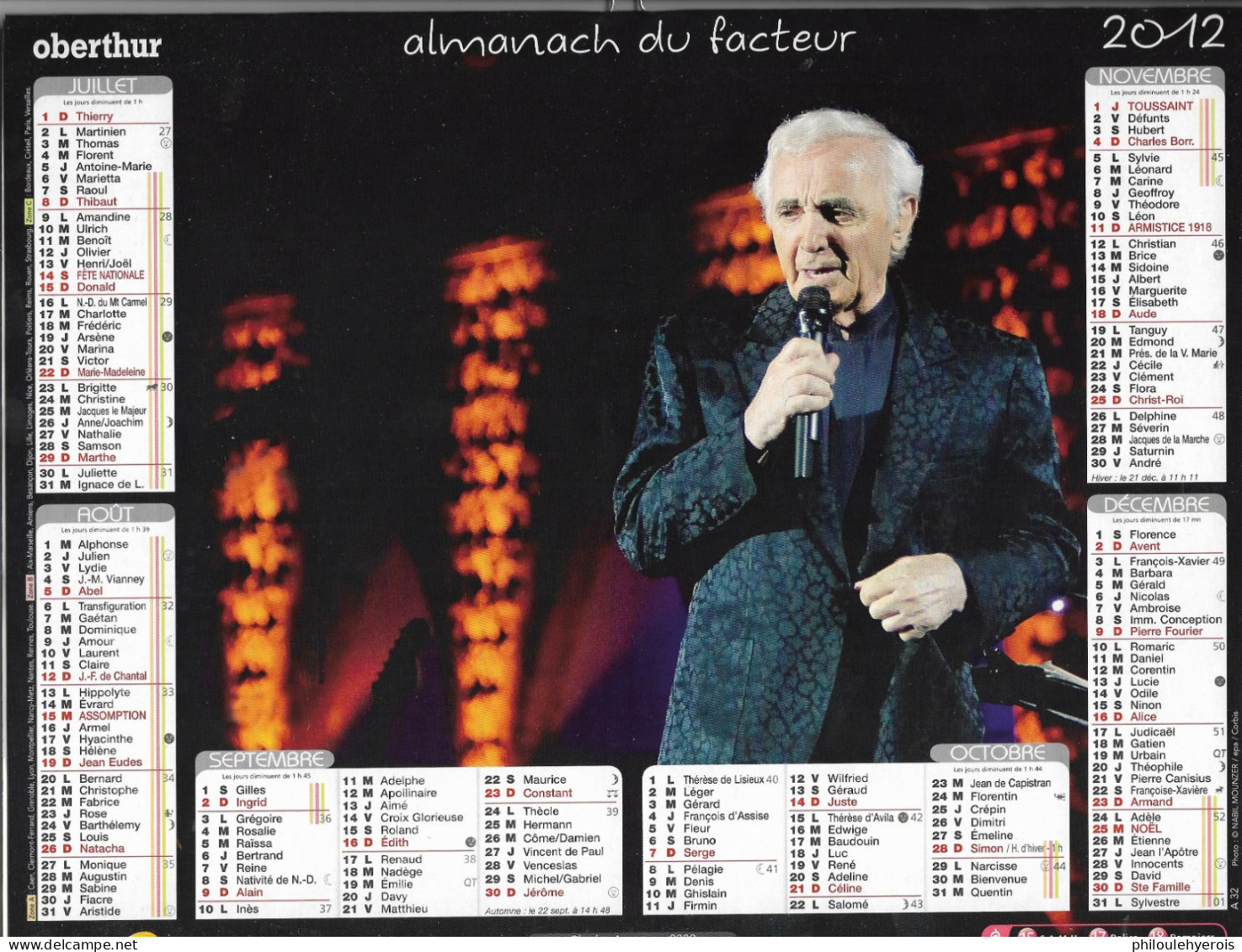 CALENDRIER 2012  CHARLES AZNAVOUR Chanteur - Formato Grande : 2001-...