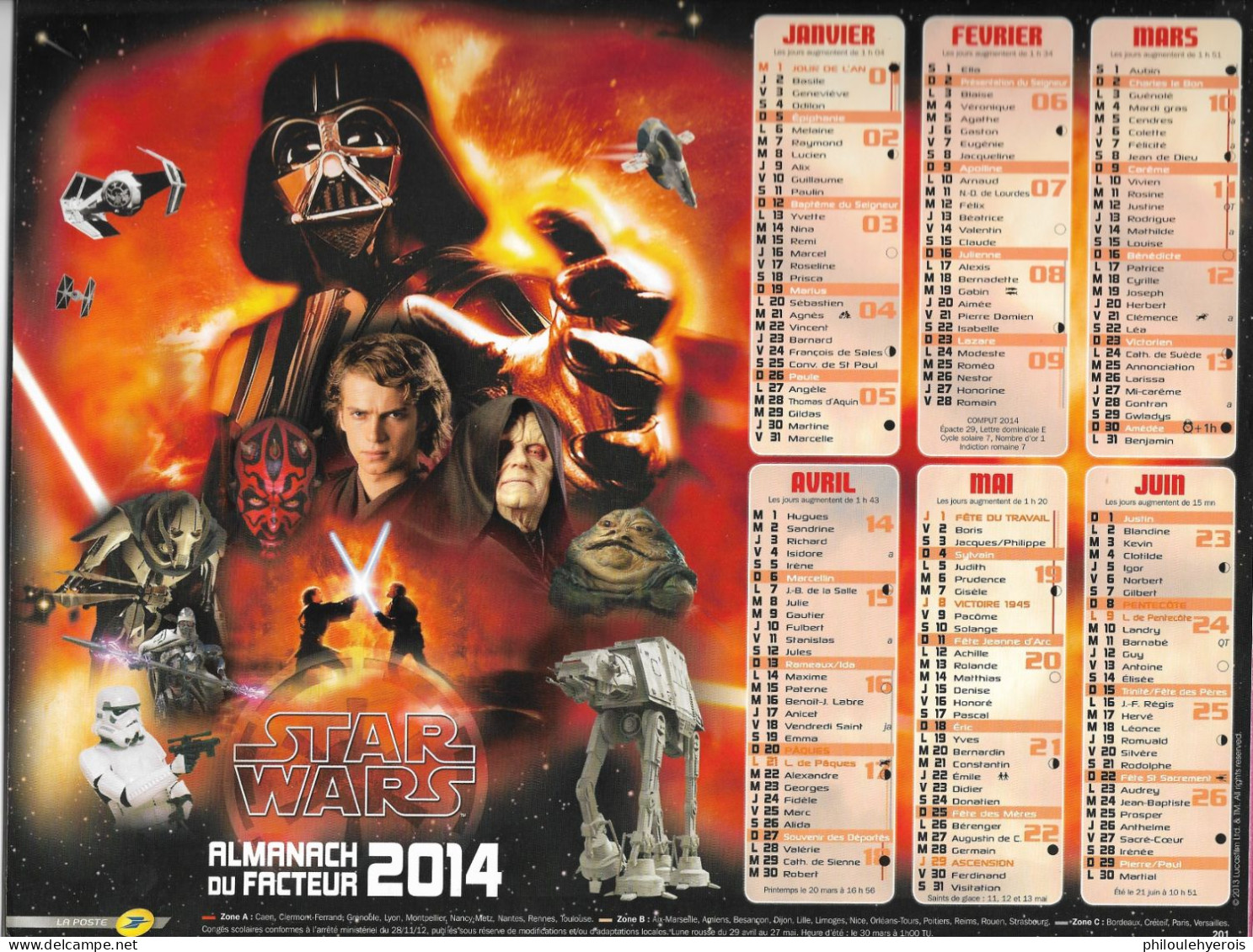 CALENDRIER 2014  STAR WARS Film - Formato Grande : 2001-...